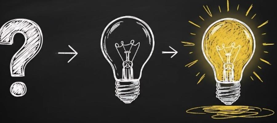 Question mark arrow until lightbulb arrow lit lightbulb